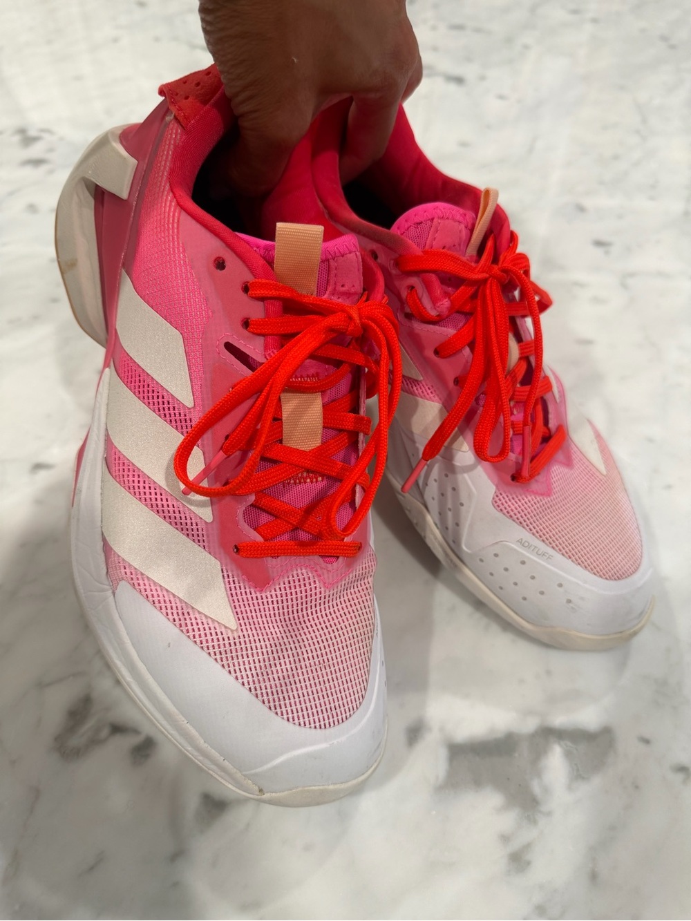 Women's Adidas Adizero Ubersonic 5 Tennis Shoes Lucid Pink and White 7.5